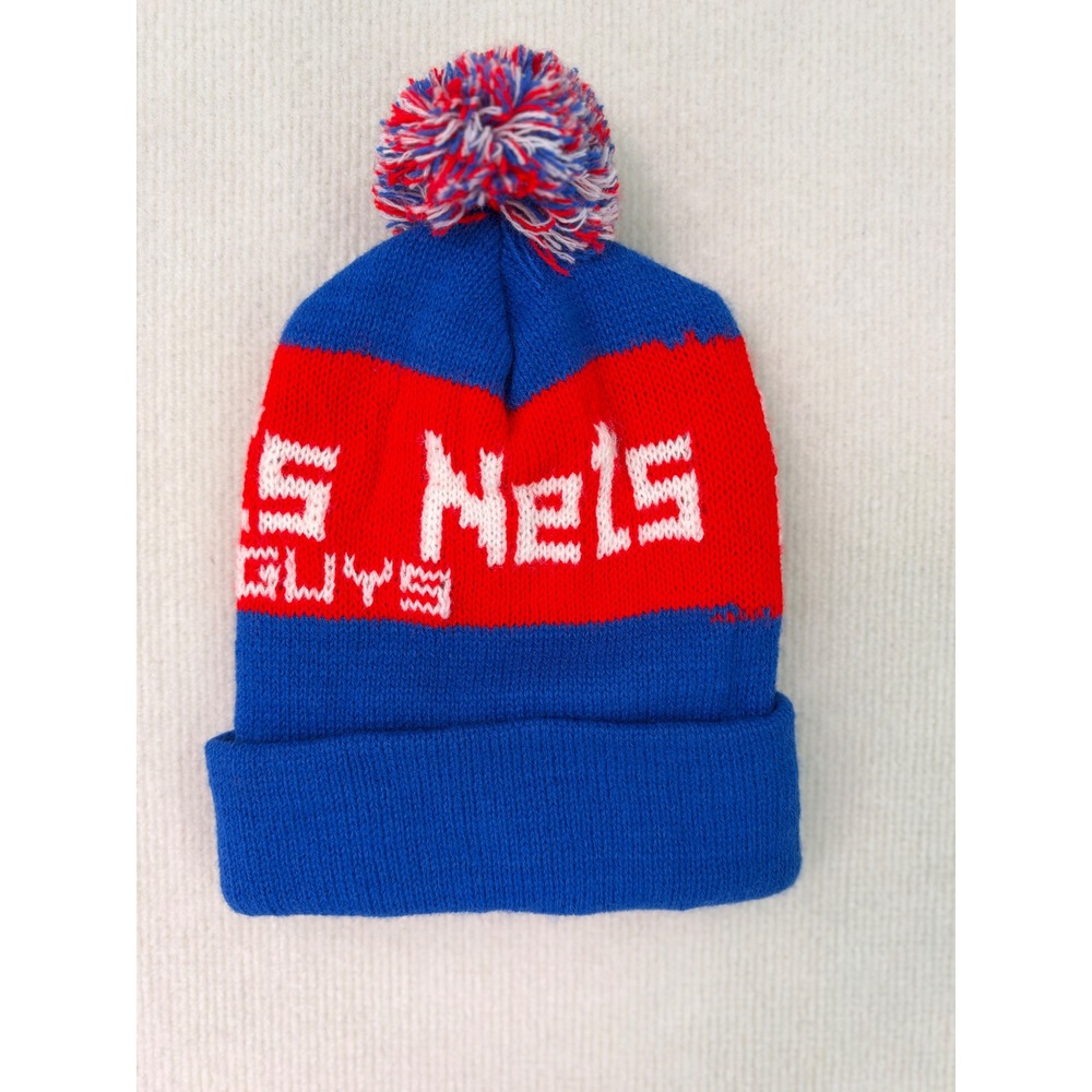Vintage Kids New York NYC Beanie Pom Pom Hat Red Blue Youth Winter Ski Cap 0463